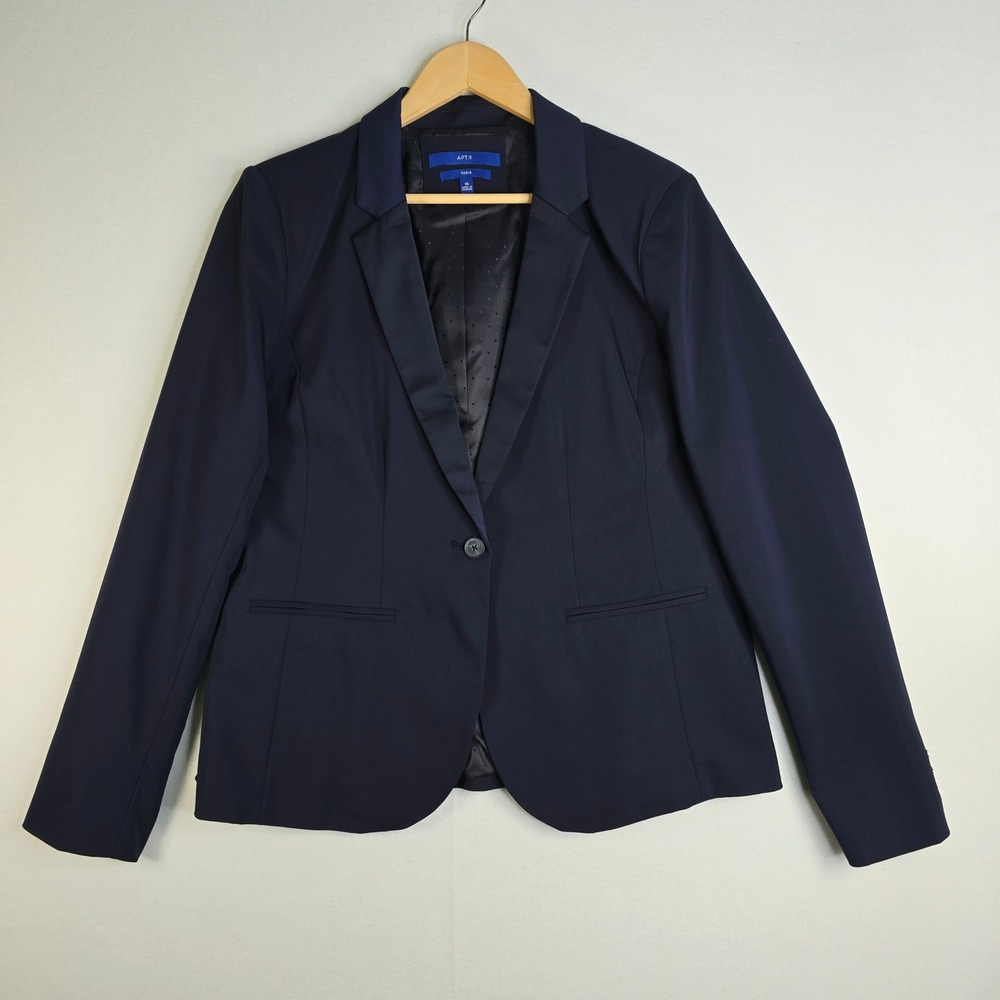 Apt 9 Torie Navy Blue Single Button Blazer Jacket Size 14 Professional Workwear